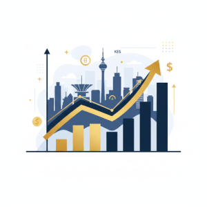 A flat-style infographic titled ‘Market Wrap-Up Report – November 2025’ showing Kenyan money market fund indicators, including charts, graphs, KES symbols, and a Nairobi skyline silhouette.